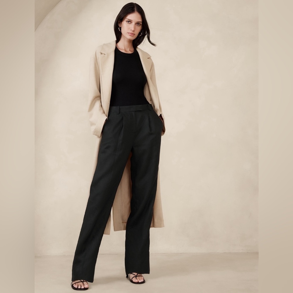 NWT! Banana Republic Black Lina Straight Linen Pant - 882876 🖥️7️⃣